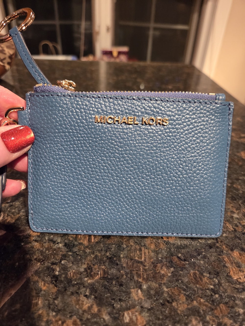 Michael Kors Blue Pebbled Card Wallet Wristlet